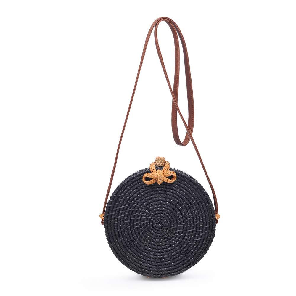 Urban Expressions Barcelona Round Black & Brown Woven Wicker Crossbody Bag